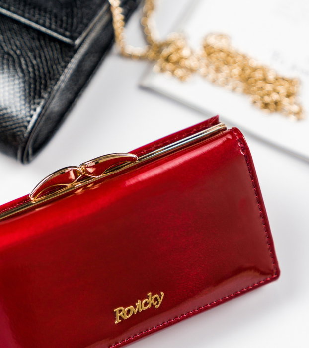 Portofel dama din piele naturala PORTG502, Rosu, Rovicky, RFID [6]