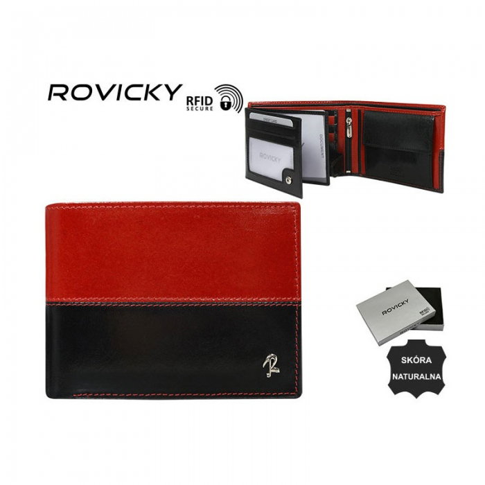 Portofel de lux din piele naturala cu protectie RFID - Rovicky PORM620 Rosu [3]