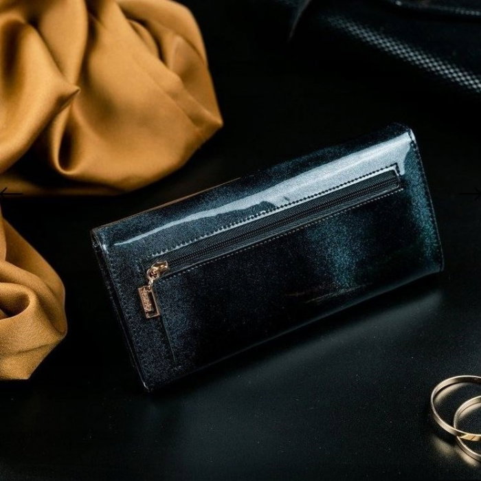 Portofel de lux pentru dama din piele naturala lacuita PORTG004, Negru [7]