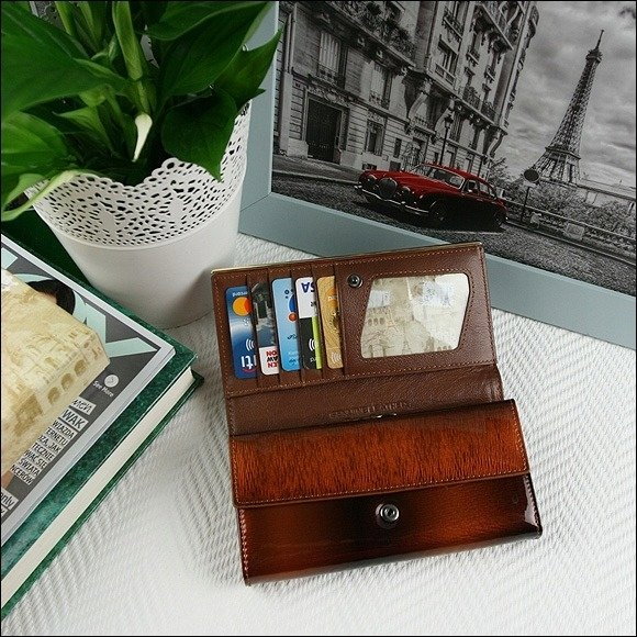 Portofel de lux pentru dama din piele naturala lacuita PORTG007, Maron [12]