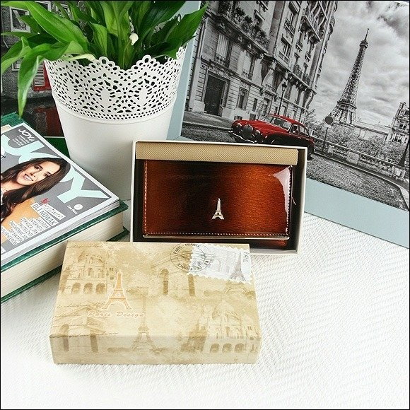 Portofel de lux pentru dama din piele naturala lacuita PORTG007, Maron [13]