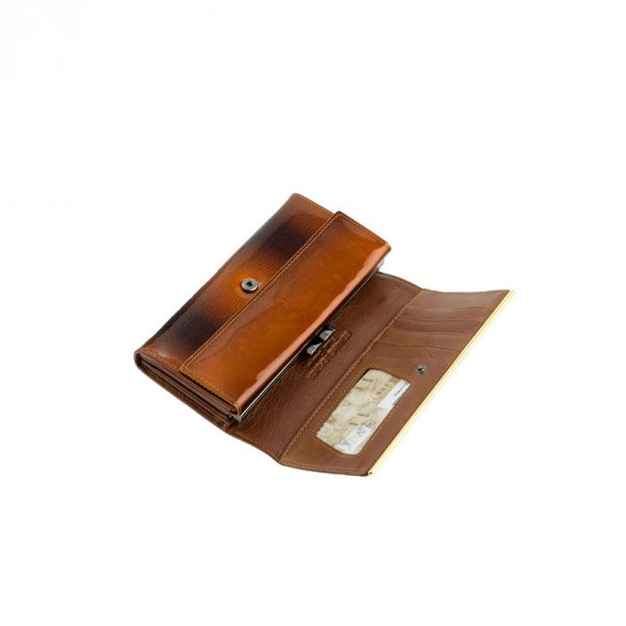 Portofel de lux pentru dama din piele naturala lacuita PORTG007, Maron [2]