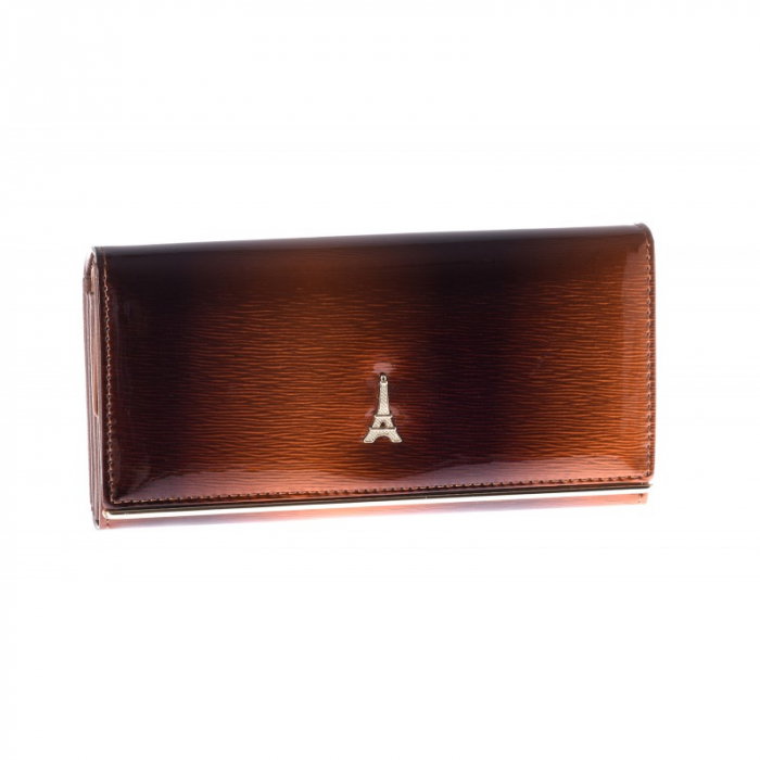 Portofel de lux pentru dama din piele naturala lacuita PORTG007, Maron [1]