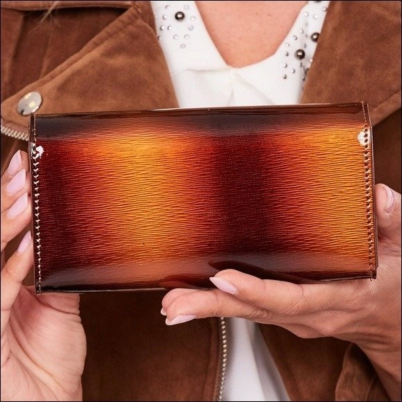 Portofel de lux pentru dama din piele naturala lacuita PORTG007, Maron [5]