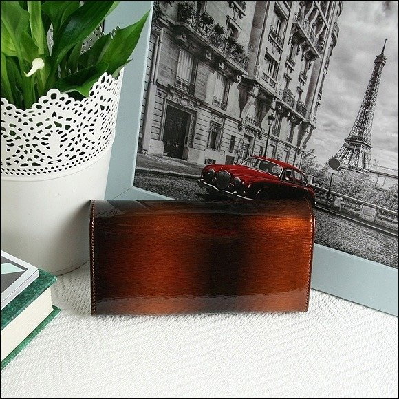 Portofel de lux pentru dama din piele naturala lacuita PORTG007, Maron [7]