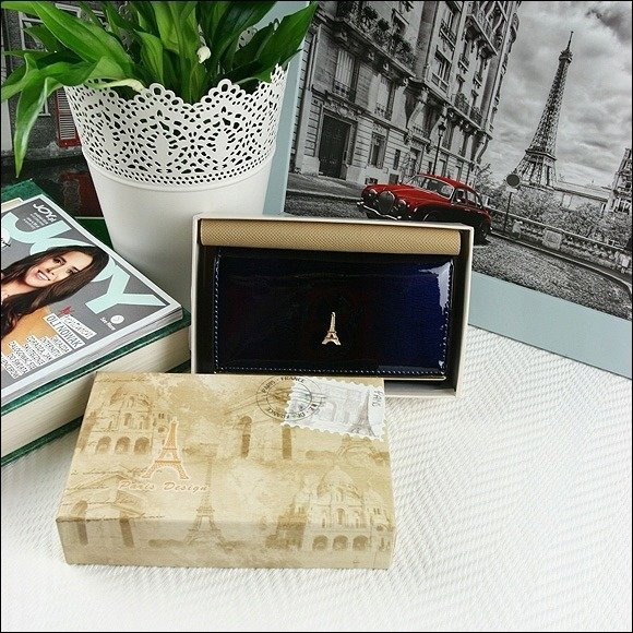 Portofel de lux pentru dama din piele naturala lacuita PORTG006, Albastru [10]