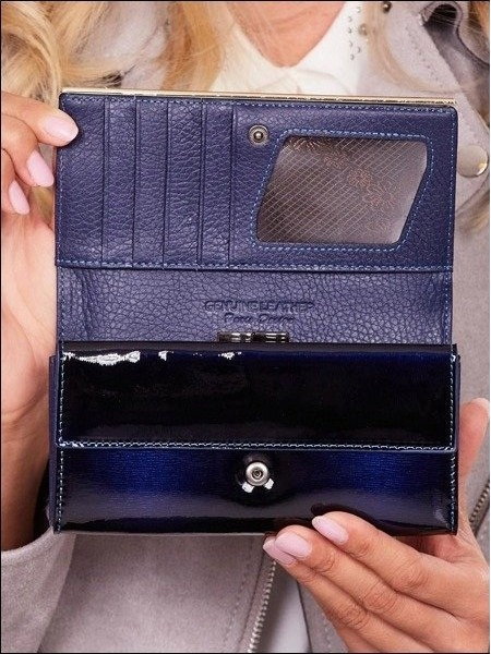 Portofel de lux pentru dama din piele naturala lacuita PORTG006, Albastru [2]
