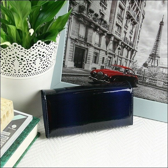 Portofel de lux pentru dama din piele naturala lacuita PORTG006, Albastru [3]