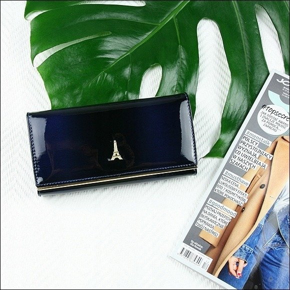 Portofel de lux pentru dama din piele naturala lacuita PORTG006, Albastru [8]