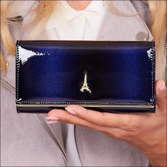 Portofel de lux pentru dama din piele naturala lacuita PORTG006, Albastru [4]