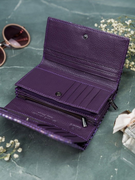 Portofel de lux pentru dama din piele naturala PORTG009 model sarpe, Lila [8]