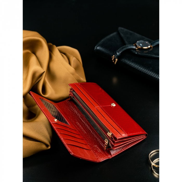 Portofel de lux pentru dama din piele naturala PORTG012, Rosu [6]