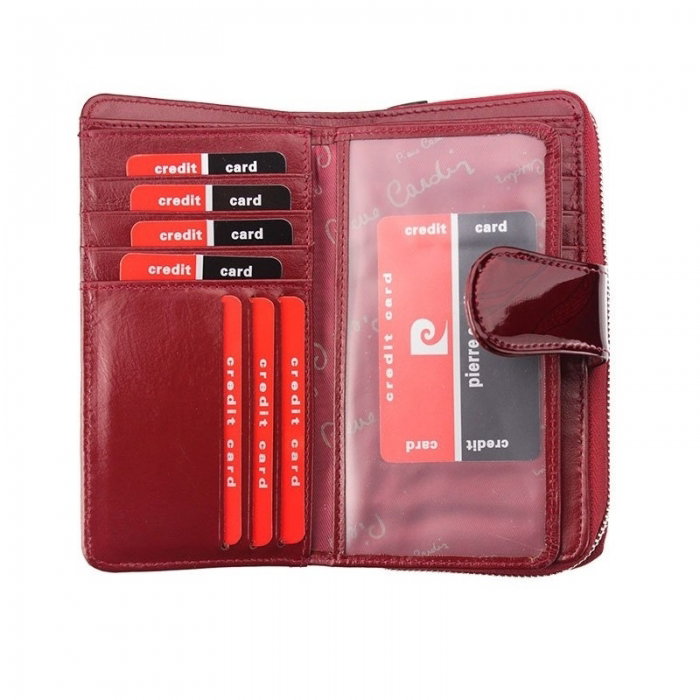 Portofel de lux pt. dama din piele naturala cu frunze Pierre Cardin PORT528 Bordo [4]