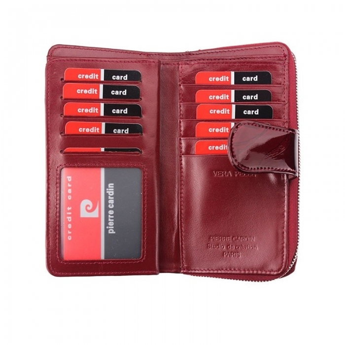 Portofel de lux pt. dama din piele naturala cu frunze Pierre Cardin PORT528 Bordo [5]