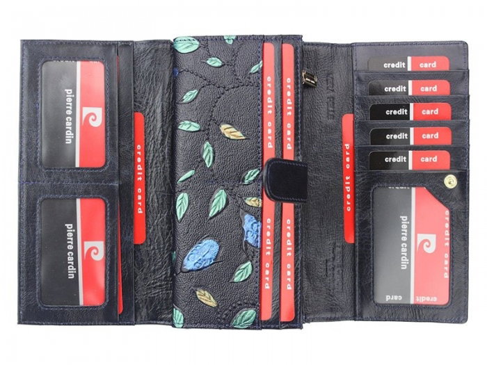 Portofel de lux pt. dama din piele naturala cu frunze Pierre Cardin PORT603 Negru [3]