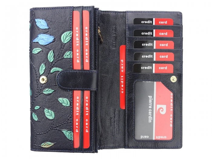 Portofel de lux pt. dama din piele naturala cu frunze Pierre Cardin PORT603 Negru [5]