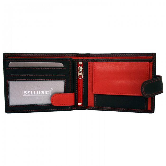Portofel din piele naturala pentru barbati Bellugio PORM557 Negru cu Rosu [2]