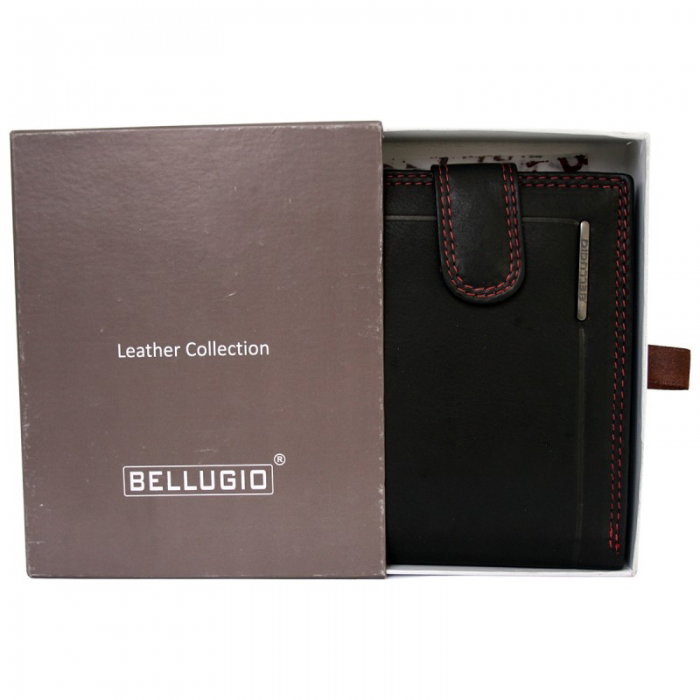 Portofel din piele naturala pentru barbati Bellugio PORM557 Negru cu Rosu [8]