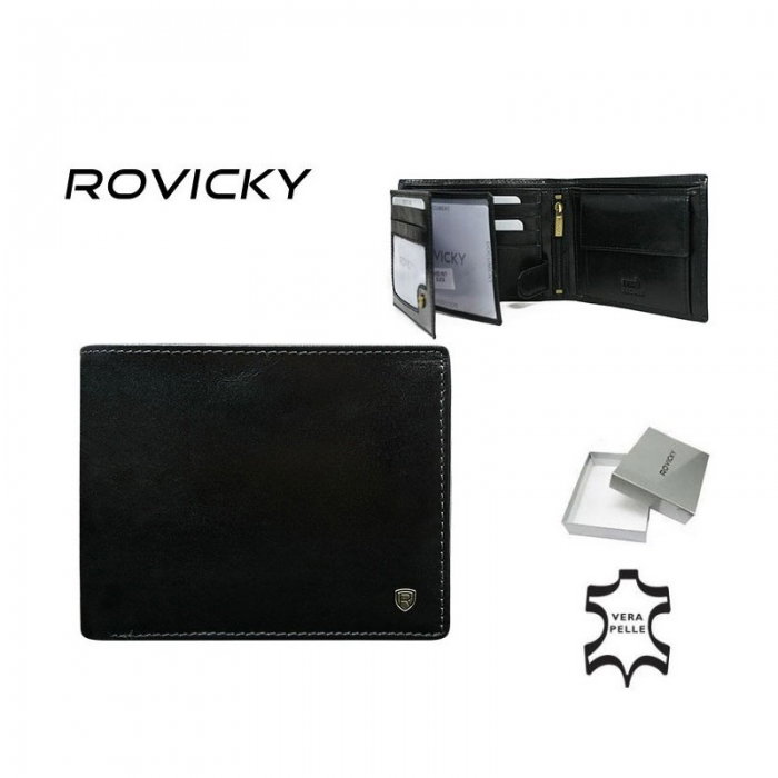 Portofel din piele naturala pt. barbati Rovicky PORM301 Negru [3]