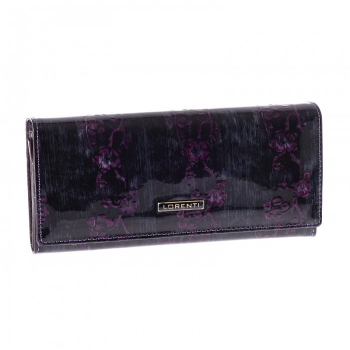 Portofel lux dama din piele naturala lacuita, violet, cu flori de cires Lorenti PORT623 [1]
