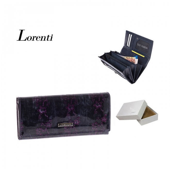 Portofel lux dama din piele naturala lacuita, violet, cu flori de cires Lorenti PORT623 [6]