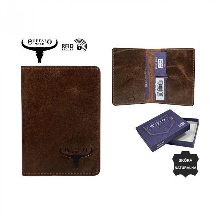 Portofel minimalist barbati, PORMG009, piele naturala, maron, cu RFID [3]