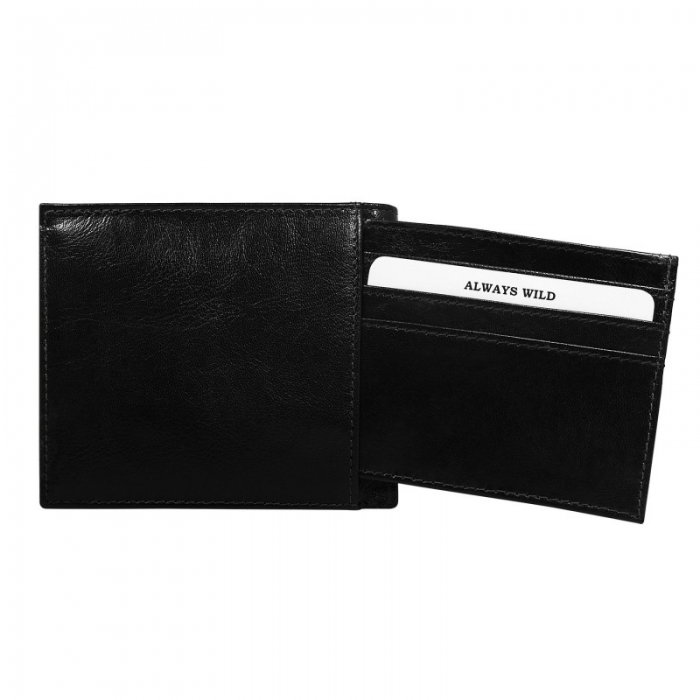Portofel minimalist / copii, din piele naturala cu portcard detasabil Wild PORM201 Negru [2]