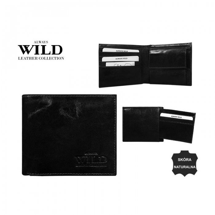 Portofel minimalist / copii, din piele naturala cu portcard detasabil Wild PORM201 Negru [1]