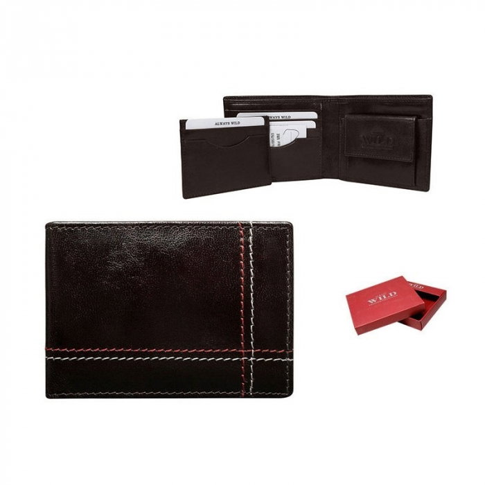 Portofel minimalist piele naturala PORMG046 Maron, cu portcard detasabil [3]