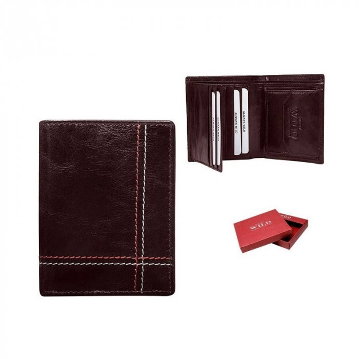 Portofel vertical, Wild, PORMG050, Maro, minimalist, din piele naturala [3]
