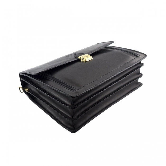 Servieta din piele naturala Neagra, incapatoare- GEA402 [5]