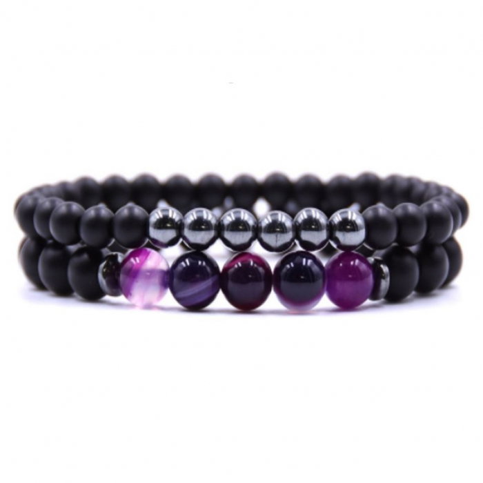 Set 2 bratari elastice cu roca vulcanica si jasp BLA113 [1]