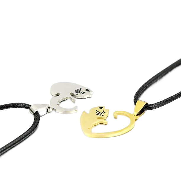 Set 2 coliere cu 2 snururi si pisicute Ying si Yang in forma de inima [2]