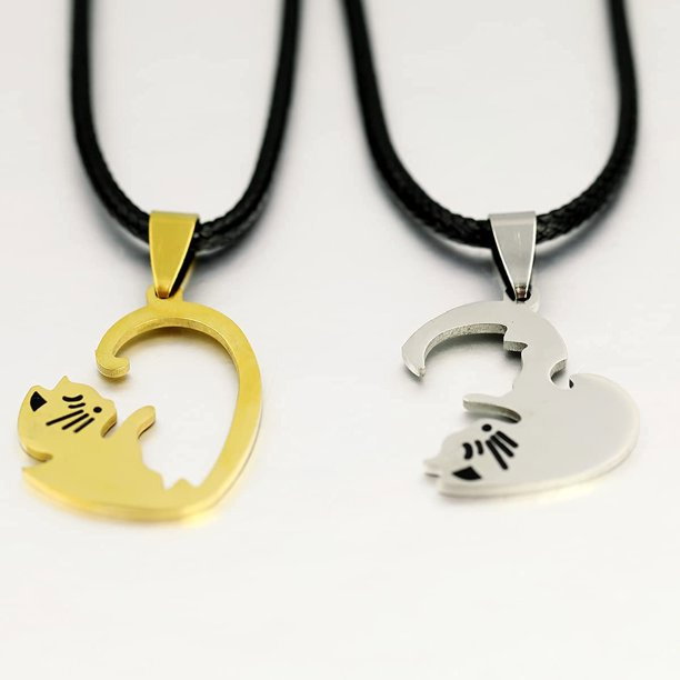 Set 2 coliere cu 2 snururi si pisicute Ying si Yang in forma de inima [3]