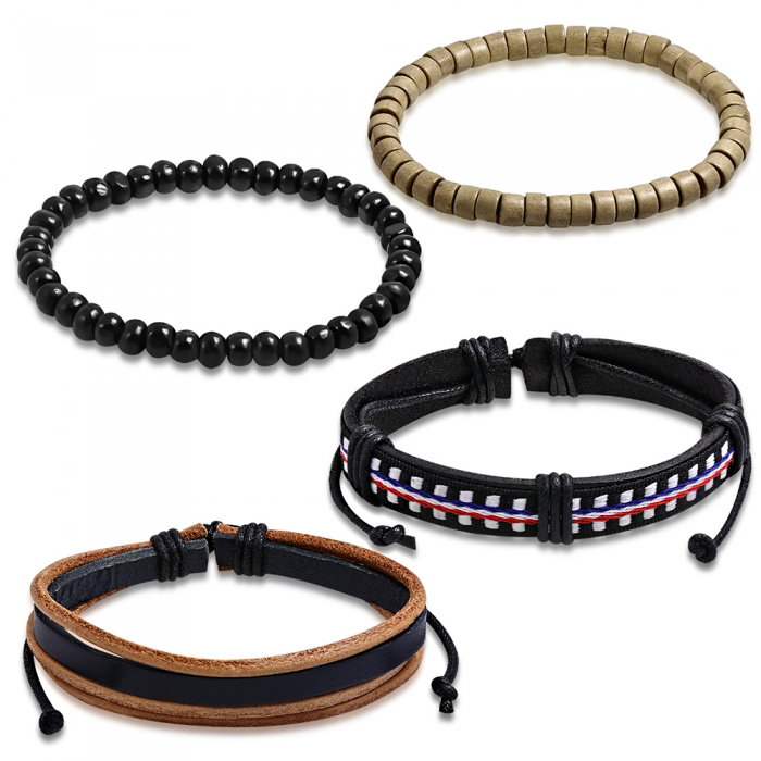 Set 4 bratari piele si margele lemn BSL3320 [1]