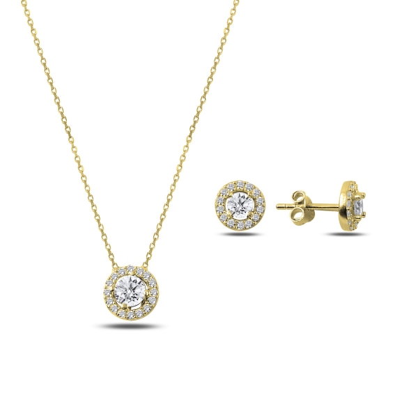 Set argint 925 aurit cu floricele si zirconii albe - Be Nature STU0028 [1]