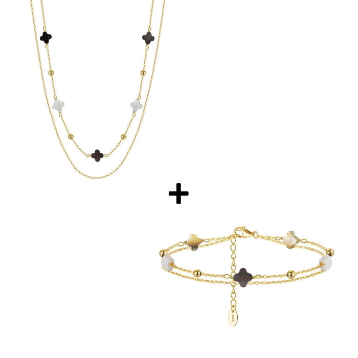 Set argint 925 colier si bratara placate cu aur 14K cu pandantive din sidef Trifoi cu Patru Foi [1]