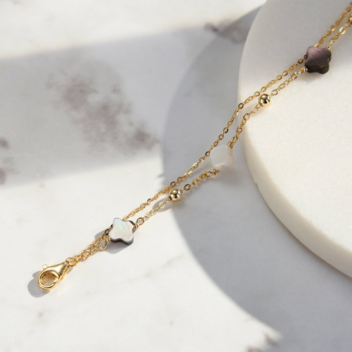 Set argint 925 colier si bratara placate cu aur 14K cu pandantive din sidef Trifoi cu Patru Foi [10]