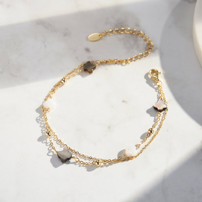 Set argint 925 colier si bratara placate cu aur 14K cu pandantive din sidef Trifoi cu Patru Foi [11]