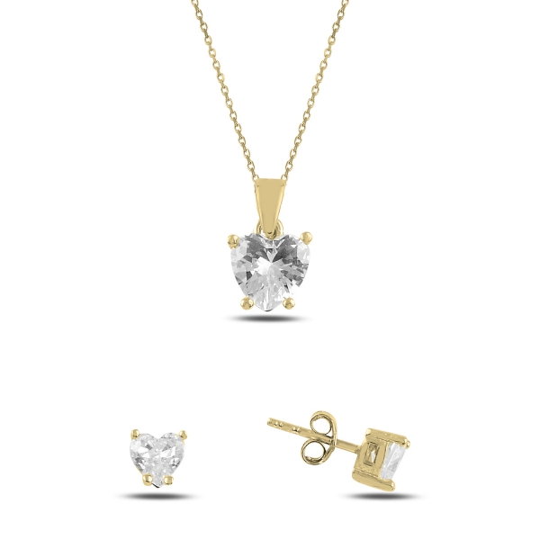 Set argint 925 colier si cercei cu inimioare si zirconii placat cu aur [1]