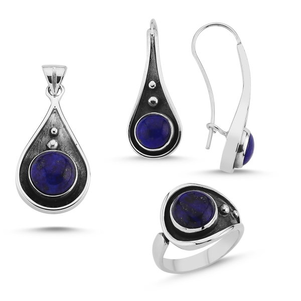 Set argint 925 lucrat manual cu Lapis Lazuli si Inel Reglabil - Be Elegant [1]