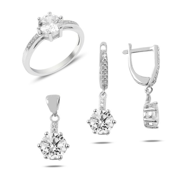 Set argint 925 rodiat cu floricele si zirconii albe - Be Nature [1]