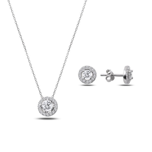 Set argint 925 rodiat cu floricele si zirconii albe - Be Nature STU0027 [1]