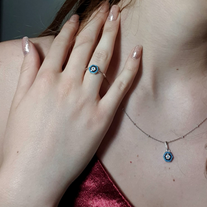 Set argint 925 rodiat cu floricele si zirconii multicolore - Be Nature STU0022 [4]