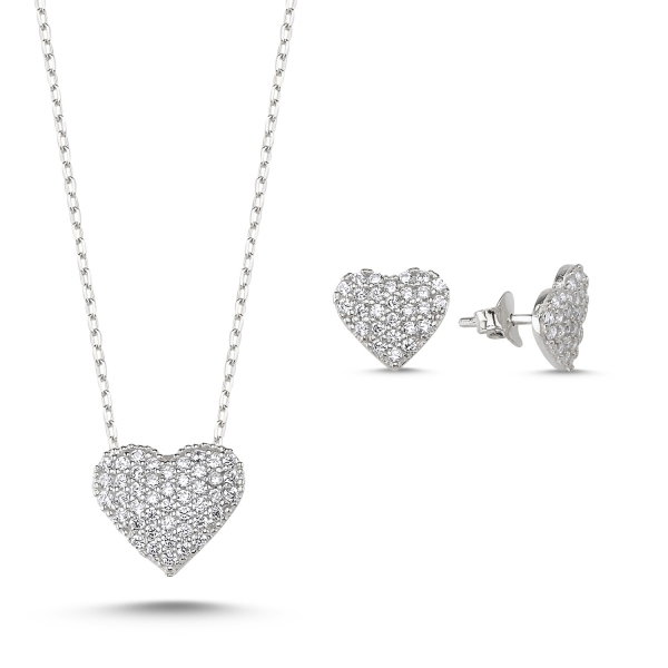 Set argint 925 rodiat cu inimioare zirconii albe - Be in Love STU0025 [1]