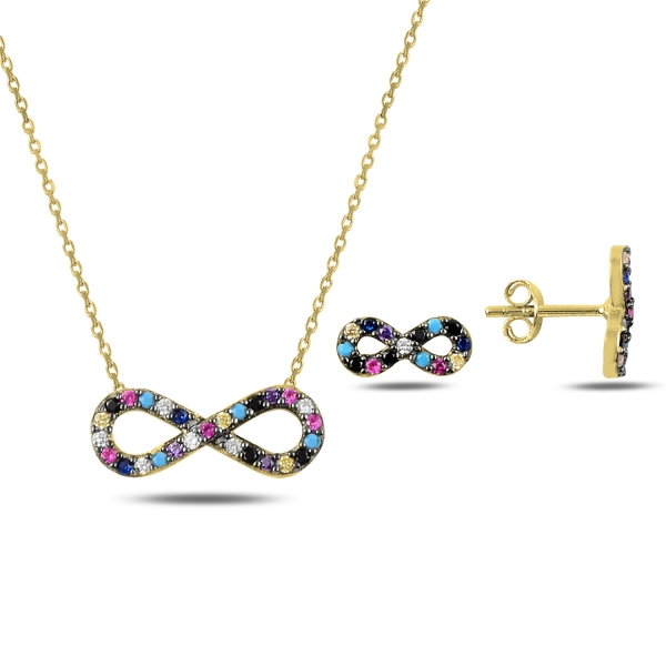 Set argint 925 aurit cu simbolul infinit si zirconii multicolore - Infinite You STU0045 [1]