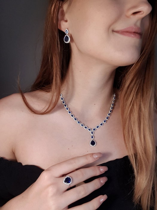 Set argint 925 rodiat cu zirconii albe si albastre - Be Elegant STU0031 [3]