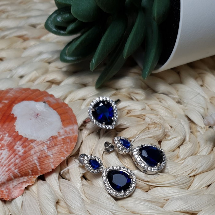 Set argint 925 rodiat cu zirconii albe si albastre - Be Elegant STU0031 [1]