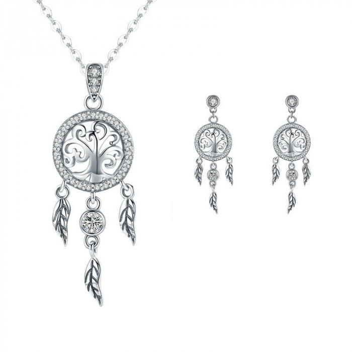 Set argint cercei si colier cu Dreamcatcher si Copacul Vietii [1]