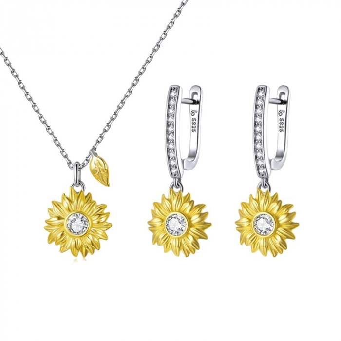 Set argint cercei si colier cu floarea soarelui [1]